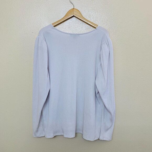 Inc Plus Size Ribbed-Knit Puff-Sleeve Top Size 3X White Stretch Fit - Picture 3 of 8